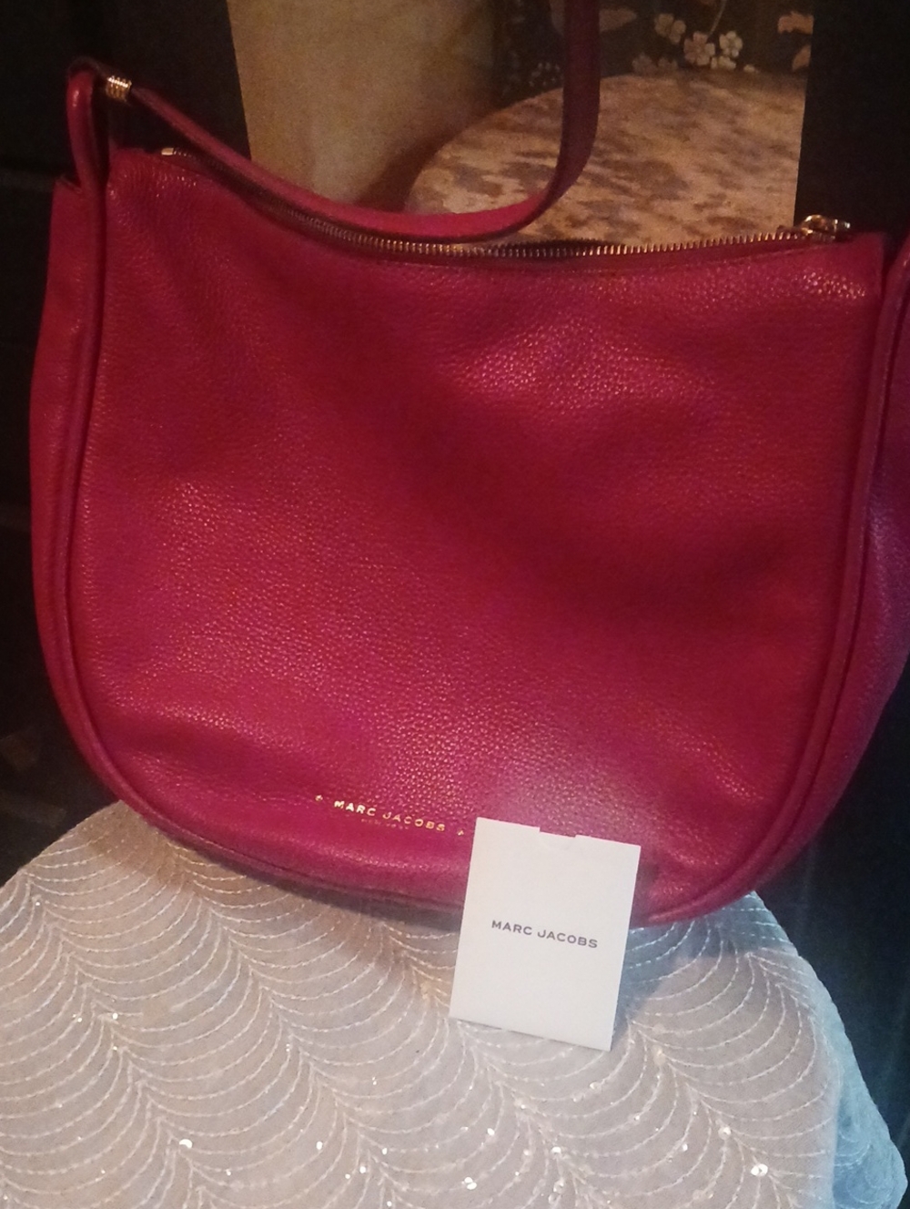 Marc Jacobs Pebbled Leather Hobo in Berry with Gold Hardware